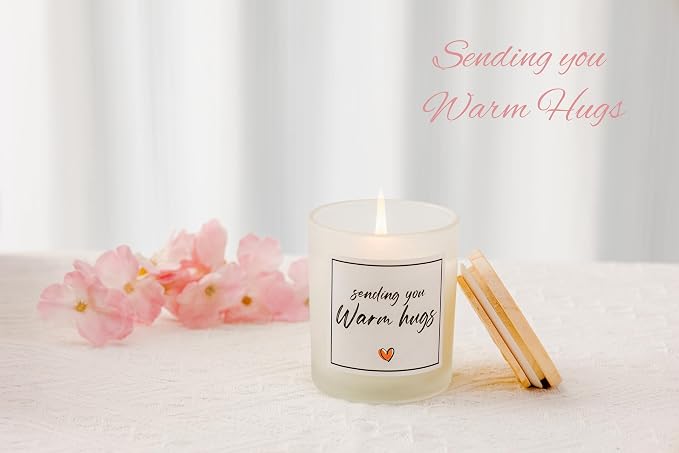 Get Well Soon Gifts, Sympathy Candle, Bereavement & Cheer Up Gifts, Sending You Warm Hugs in A Jar Candle Gift for Women, Vanilla Scented Candle, Natural Soy Wax & Natural Essential Oils