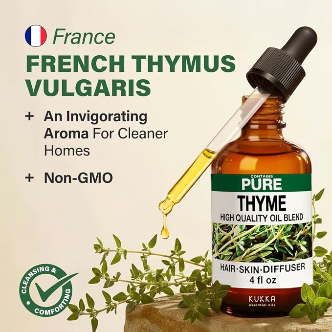 100% Pure Thyme Oil - 4 Fl Oz Thyme Essential Oil for Hair, Skin, Diffuser, Aromatherapy & DIY Soap Making Scent
