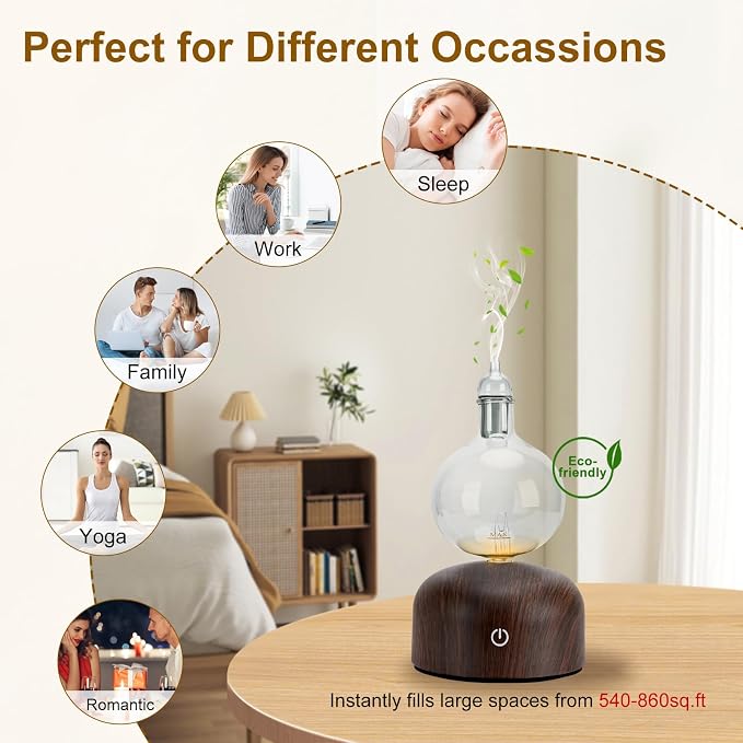 Lychee Rechargeable Waterless Essential Oil Diffuser, Aromatherapy Spray Glass Oil Diffuser, Touch Control with 2 Modes,Travel Portable，Silent Operation and Auto-Off Yellow Light for Home Office
