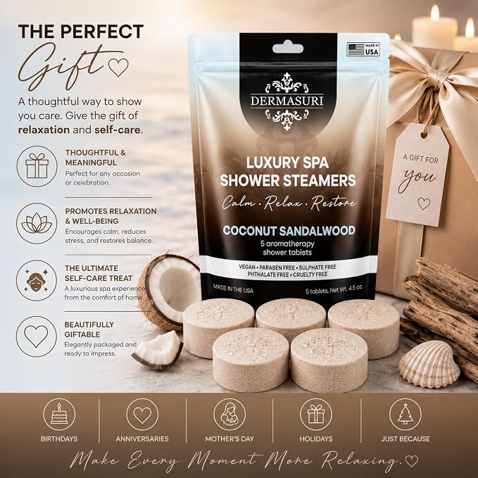 Shower Steamers Aromatherapy, Essential Oil Pods Infused for Relaxation, Shower Pods Aromatherapy - Calming, Stress Relief & Self Care Gifts for Women - Coconut Sandalwood