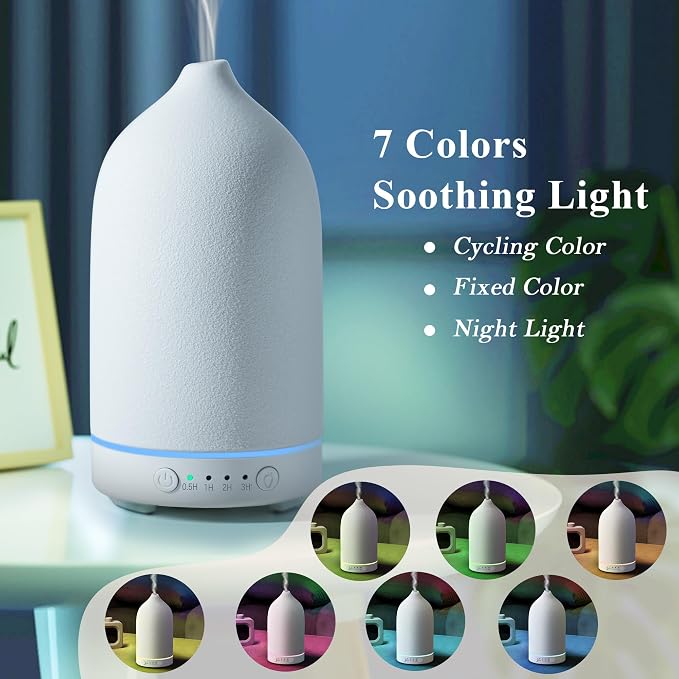 Diffuserlove Ceramic Essential Oil Diffuser 160ML Aromatherapy Diffuser for Home Bedroom Room Cool Mist Humidifier Stone Air Diffusers (Size:6.8" H x 3.6" W)