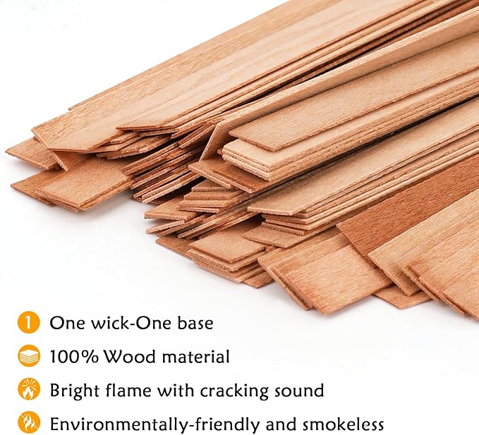 150pcs Wood Wicks for Candles Making,50pcs Wooden Candle Wicks,50pcs Wick Stickers,for Soy Wax, Beeswax, Coconut Wax - DIY Candle Making Supplies for Beginners & Professionals