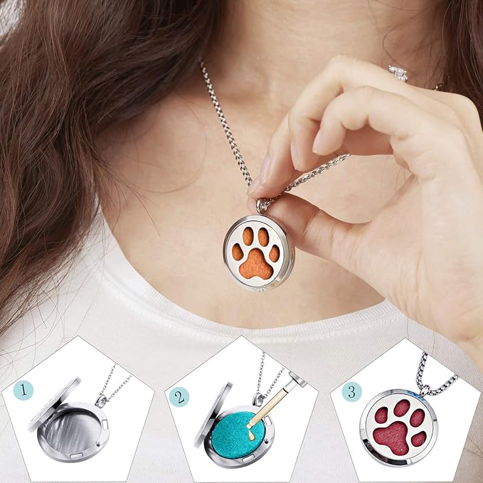 Essential Oil Necklace Diffuser Family Tree of Life Necklace Pendant Aromatherapy Locket Gifts (Dog Paw)