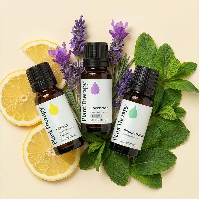 Plant Therapy Lemon, Lavender and Peppermint Essential Oil Set 10 mL (1/3 oz) 100% Pure, Undiluted, Therapeutic Grade