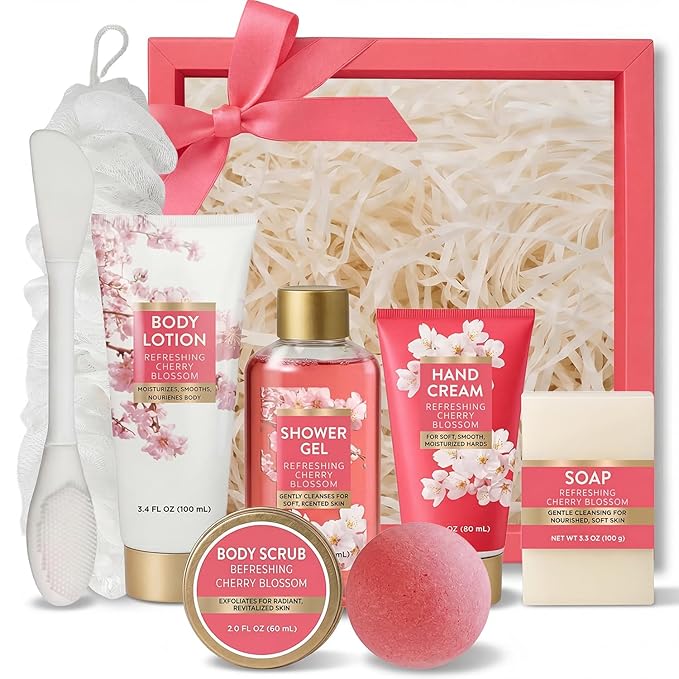 Spa Luxetique Gifts for Women 8pcs Bath and Body Works Gift Set for Women Cherry Blossom Spa Gift for Womens Self Care Birthday Gifts for Womens Wife Sister Girlfriend Friend