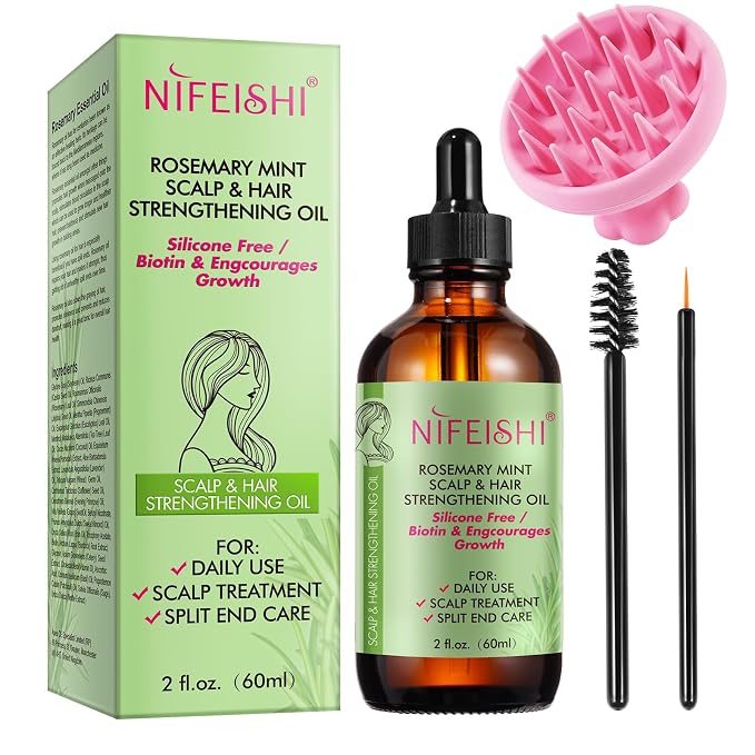 NIFEISHI Rosemary Oil for Hair Growth & Strengthening, Organic 60ml, Rosemary Mint Essential Oil for Scalp, Hair , Eyelashs, Eyebrows, Skin, Body Massage