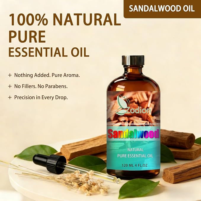 Sandalwood Essential Oil - Sandalwood Fragrance Oil for Diffuser, Massage, Humidifier, DIY Candle, Soap Making, Home, Bath, Yoga - 4 fl oz (120ml) - ZODION Essential Oils
