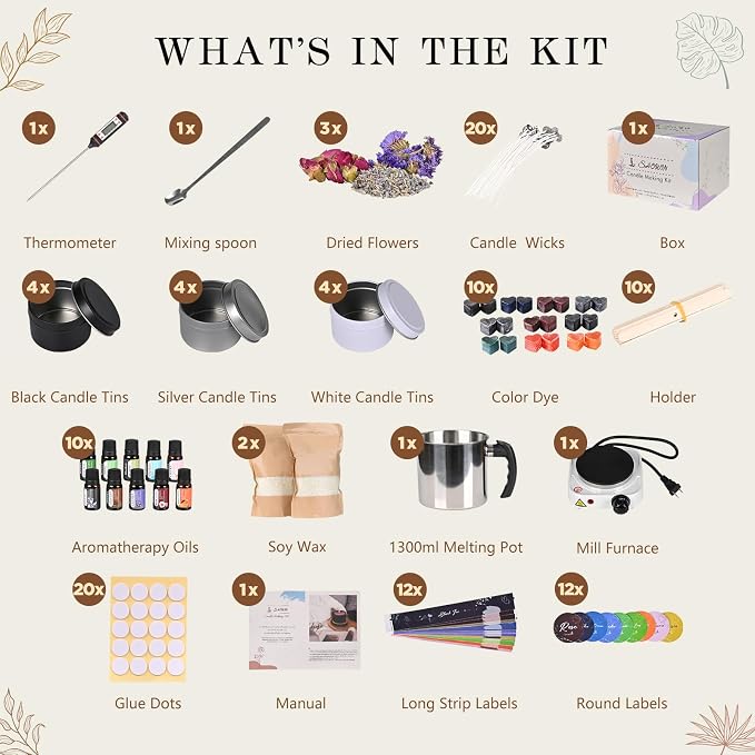 SHOWIN Candle Making Kit, DIY Candle Making Supplies for Adults, Starter Soy Wax Candle Kit with Wax Melter & Tins, Scented Home Decoration
