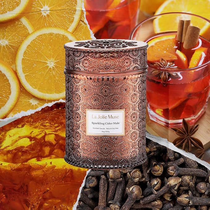 LA JOLIE MUSE Sparkling Cider Mule Scented Candle for Home | Fall Winter Holiday | 19 oz Non Toxic Natural Soy | Large Jar Candle | Luxury Gifts for Women & Men | Apple & Cinnamon | Wood Wick