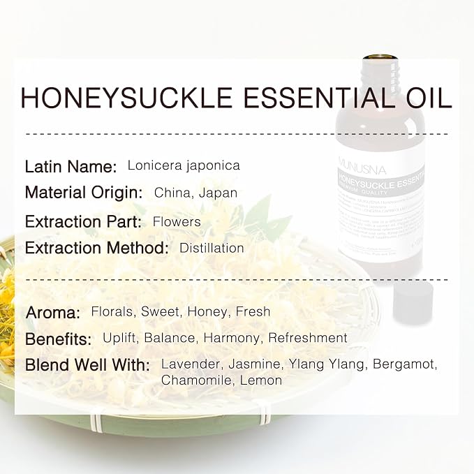 Honeysuckle Essential Oil 100ML, 100% Pure Honeysuckle Oil Aromatherapy Oil for Diffuser, Skin and Hair Care, Massage, Yoga, Home, Soap and Candle Making