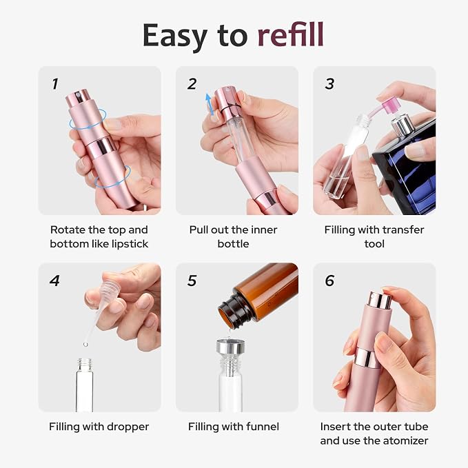 LISAPACK 8ML Atomizer Perfume Spray Bottle for Travel (3 PCS) Empty Cologne Dispenser, Portable Sprayer (Pink)