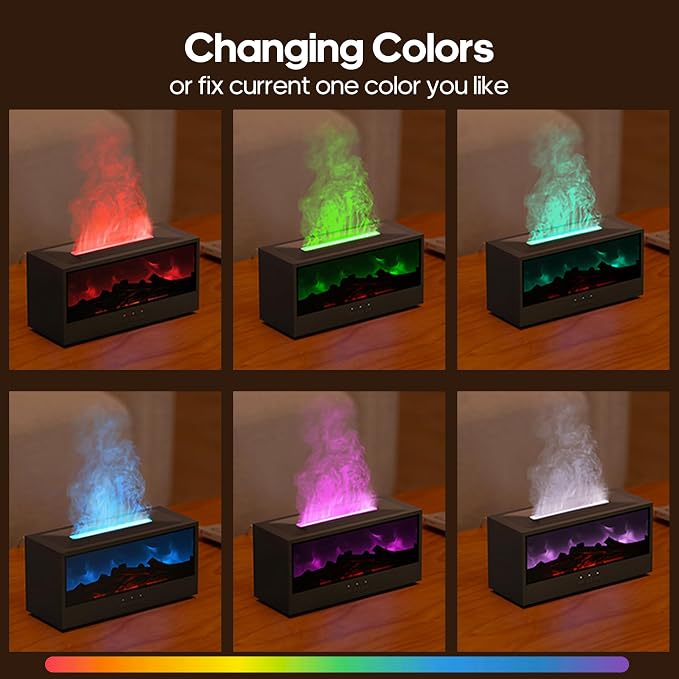Essential Oil Diffuser Flame Colorful Water Vapor Fireplace Diffusers Fire Humidifier for Aromatherapy Aroma Therapy Machine (Black Fireplace (Short Version))