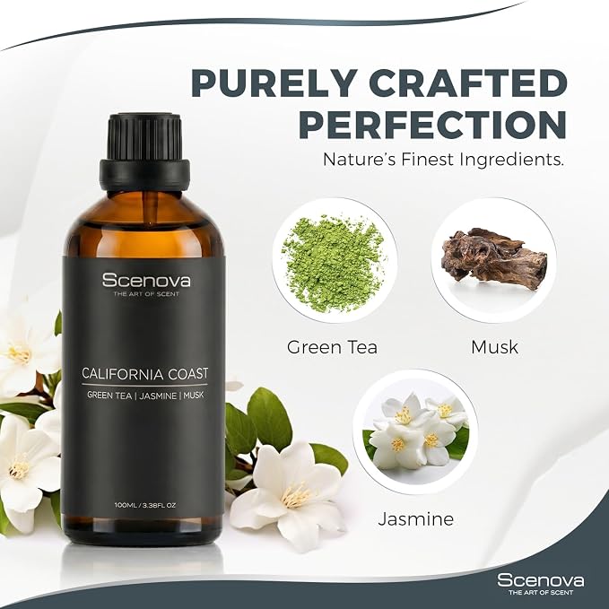 California Coast Diffuser Oil, Inspired By Delano Beach, Hints of Jasmine, Green Tea, Lemongrass. 100ml 3.3 Fl Oz. IFRA Certified Max Concentration, GMO Free, Child and Pet Safe.