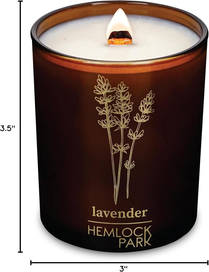 Hemlock Park Lavender Amber & Gold Scented Candle | Crackling Wood Wick, Botanical Fragrance & Coconut Apricot Wax | Up to 50 Hour Burn Time | 7.2 oz | Made in USA