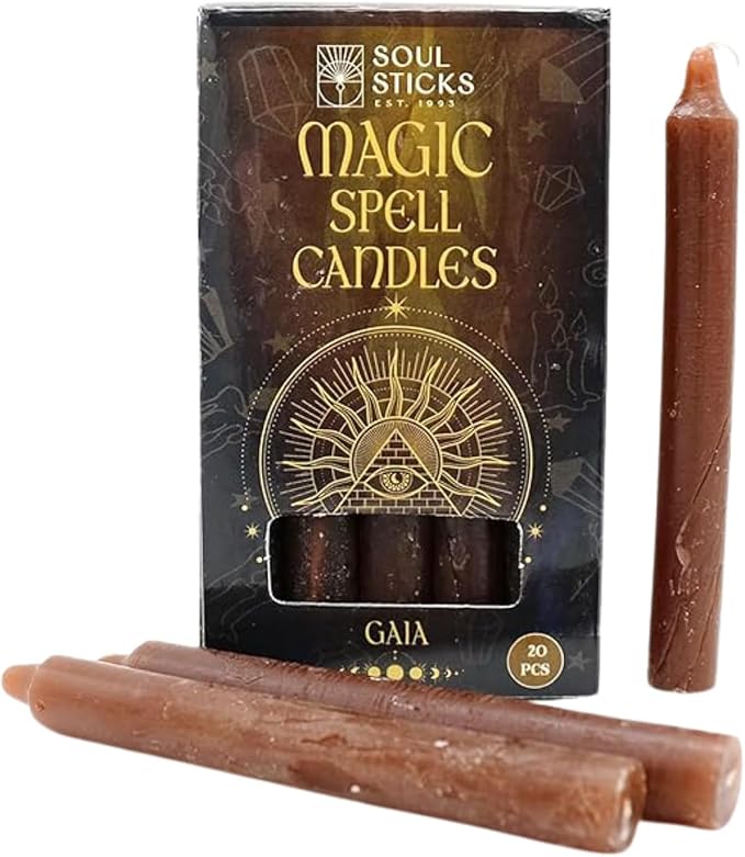 SOUL STICKS Gaia Magic Spell Chime Taper Candles 20 Pack - Ideal for Altar, Rituals, Ceremonies, Meditation Brown Chime Candle for Witchcraft Supplies, Wiccan Supplies, Candles Clearance