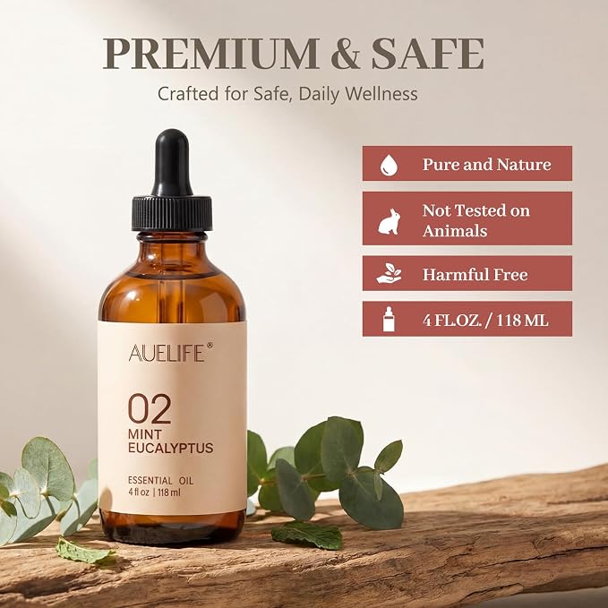 Mint & Eucalyptus Essential Oils for Diffusers & Candle Making, 118ml (4 fl oz) Large Bottle, Long Lasting Fresh Scent Oil for Home Fragrance, Soap, DIY & Aromatherapy