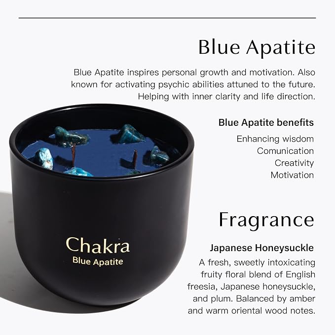 Hidden Label Healing Crystal Candle, Japanese Honeysuckle Crystal Candle, Wood Wicks Scented Crackling Candles, Real Crystals Aromatherapy Candle Gifts for Women, 12oz