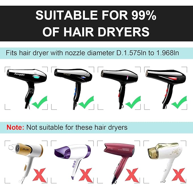 KingKam Collapsible Hair Dryer Diffuser - Travel and Easy Storage - Diffuser Attachment Fit Most Hair Dryers with Nozzle Diameter D-1.575Inch to 1.968 Inch (4-5cm) - Black