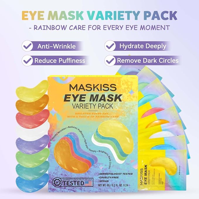 Maskiss Under Eye Patches Variety Pack (48 Pairs), Eye Masks for Dark Circles Puffy Eyes With 8 Colors (6 Pairs/Color), Vegan Skin Care Gifts for Women