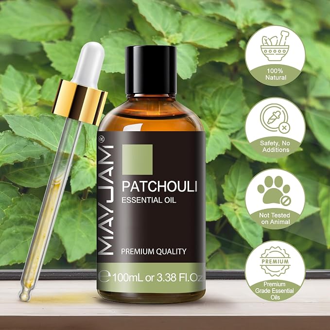 Patchouli Essential Oil, MAYJAM 3.38FL.OZ Essential Oils, Use with Aromatherapy Diffuser, During Yoga, Massage, Bath, Patchouli Oil for Skin