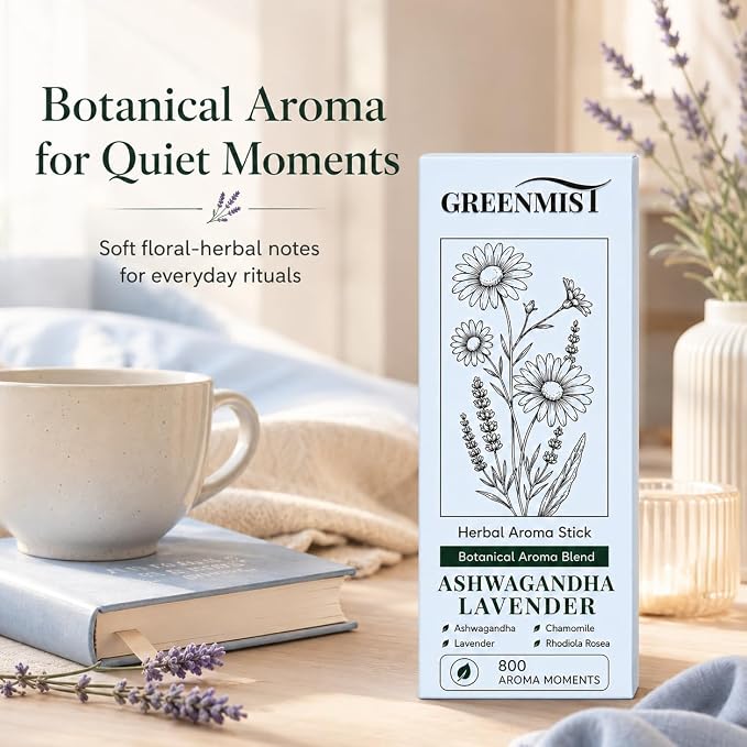 GREENMIST Ashwagandha Lavender Herbal Aroma Stick, Plant-Based Botanical Scent Accessory, Portable Silicone Stick, Chamomile Rhodiola Notes, Blue, 800 Aroma Moments, 1 Pack