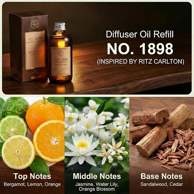 Luxury Hotel Scent Reed Diffuser Oil Refill(8.5 FL oz) | No.1898 Hotel Collection Diffuser Oil Inspired by Ritz Carlton for Home&Office| Long-Lasting for Machine, Room Spray, Air Freshener, HVAC