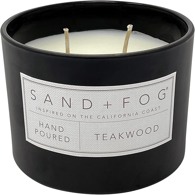 Sand + Fog Scented Candle - Teakwood – Additional Scents and Sizes – 100% Cotton Lead-Free Wick - Luxury Air Freshening Jar Candles - Perfect Home Decor – 12oz