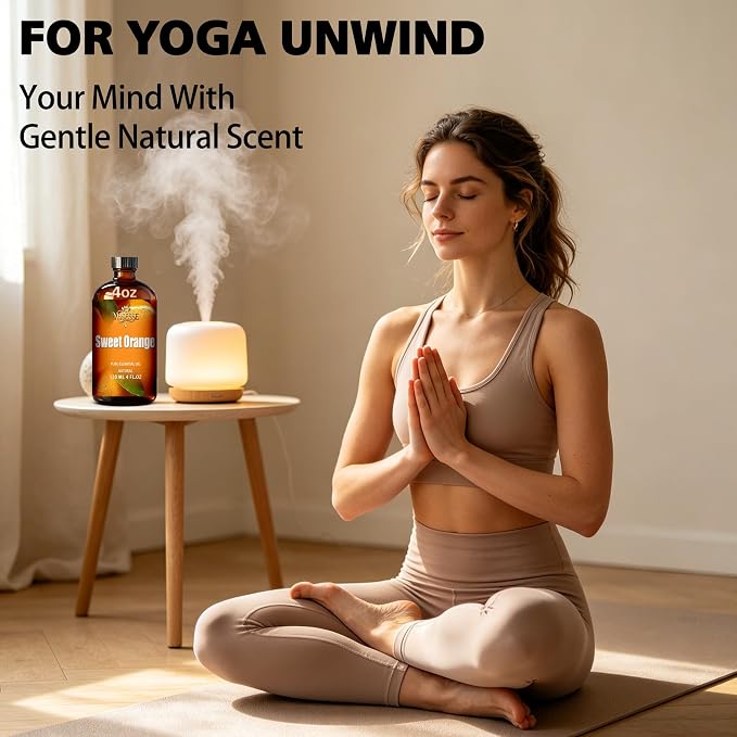 Sweet Orange Essential Oil, Sweet Orange Oil 4 Fl Oz 120ml for Diffuser Yoga Soap & Candle Making – with 0.33 Oz Roller Ball & Dropper YHSESSE Essential Oils