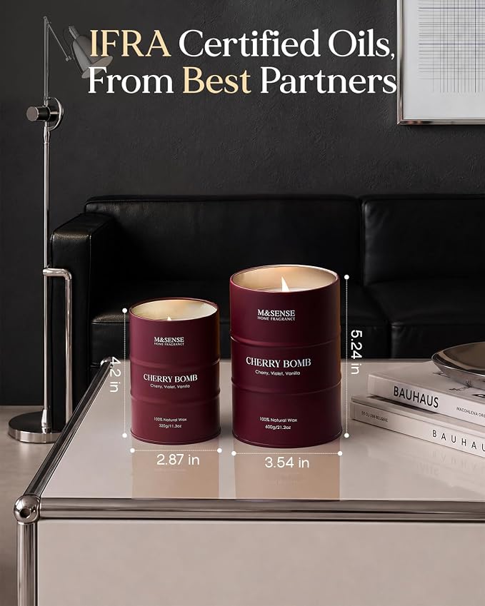 M&SENSE Cherry Bomb Scented Candles, Sweet Candle for Home Scented, Natural Soy Wax Cherry Blossom, Gifts for Women Mom, 11.3 oz 70 Hours Burn
