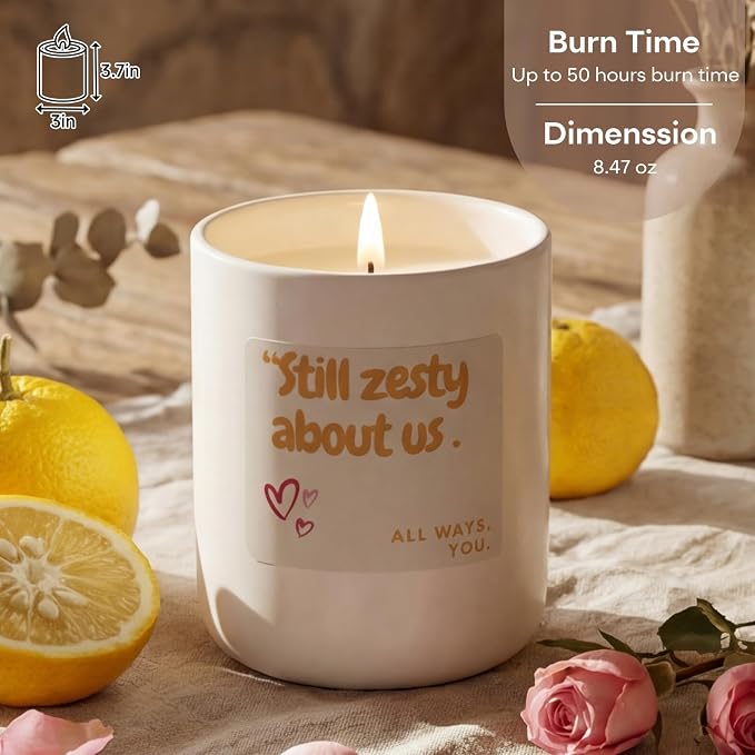 Scented Candles Gifts for Women Men, Natural Soy Wax Grapefruit Candles for Home Scented, Still Zesty About us Theme Perfect for Christmas Valentines Birthday Gifts Idea for Lovers