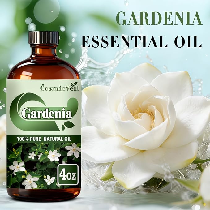 Gardenia Essential Oil Gardenia Oil for Aroma Diffuser,Humidifier,Home Fragrance,Cleaning,Body Care,Massage,Yoga,DIY Candle,DIY Soap CosmicVeil（Gardenia，4 Fl Oz (Pack of 1)）