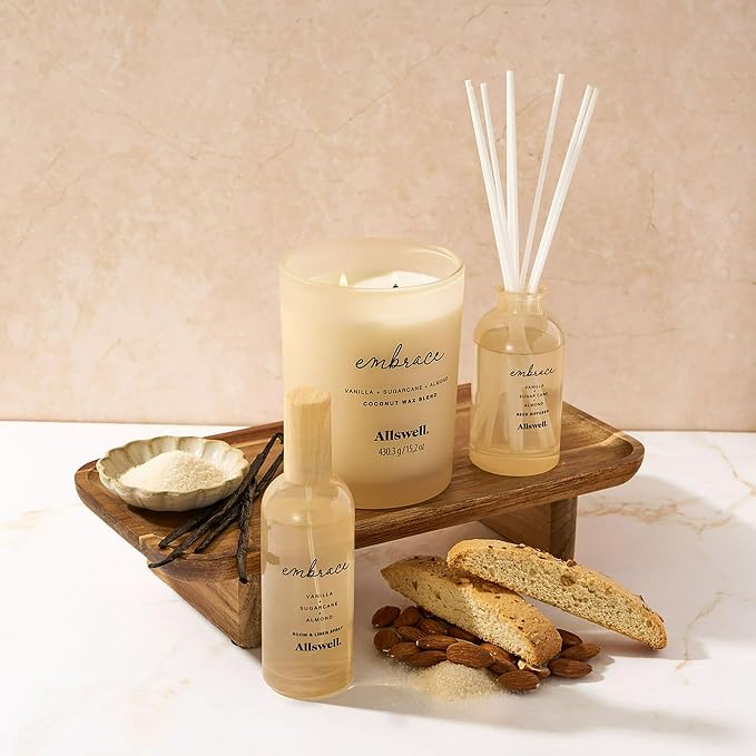 Scented Reeds Diffuser 3 fl oz (90mL) with 8 Synthetic Reeds (Embrace (Vanilla + Sugarcane + Almond))