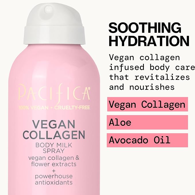 Pacifica Spray Lotion for Body - Vegan Collagen Body Milk Spray – Hydrating Moisturizer Mist Fast-Absorbing Instantly Hydrates & Softens Skin Jasmine & Vanilla Natural Scent Clean Beauty Non-Aerosol
