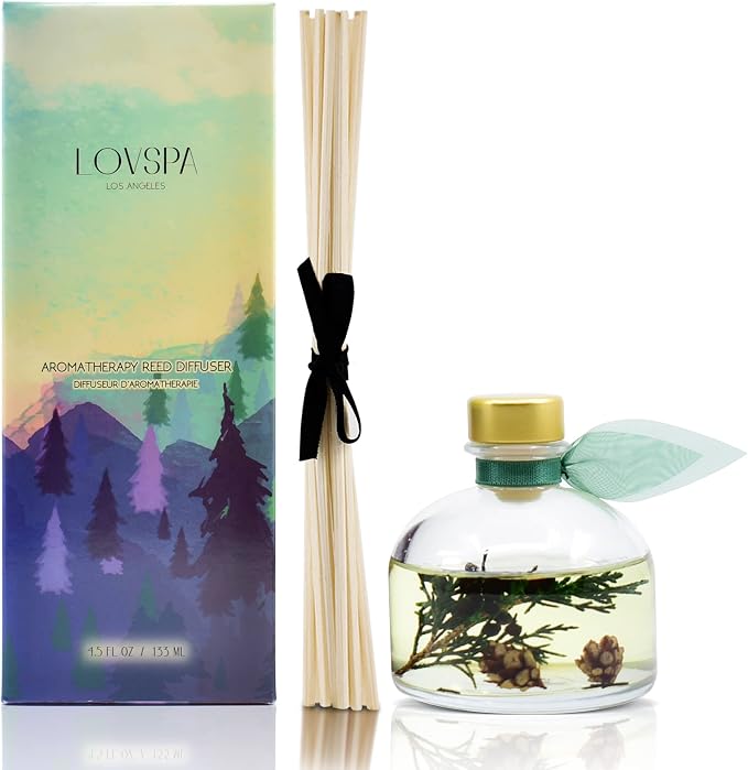 Reed Diffuser Set, Winter Forest Pine Scented Oil Diffuser with Sticks, Home Fragrance Accessories for Bathroom Shelf Decor, Aroma Diffusers for Home or Office Desk, USA Made