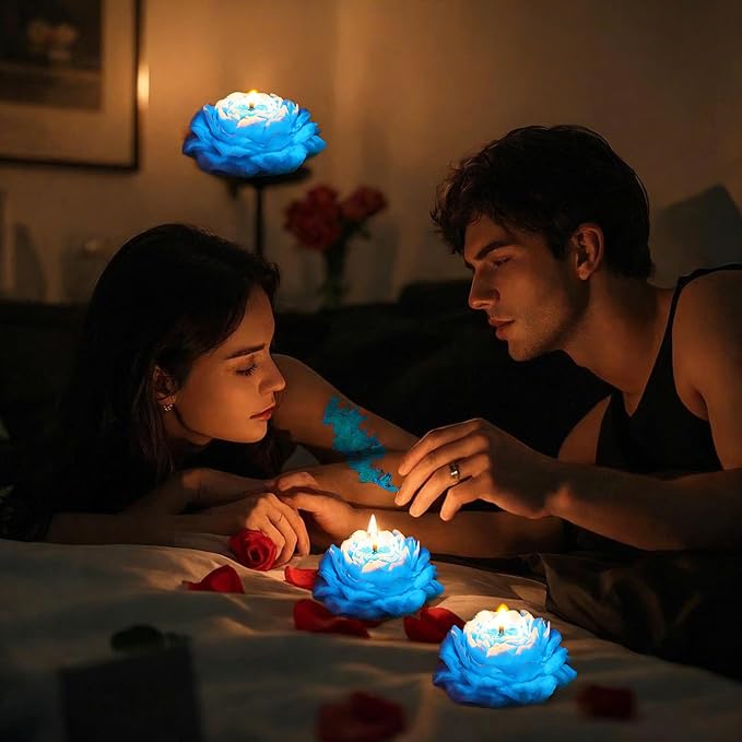 118.4°F 2 Pcs Low Temperature Candles Peony Flower Shaped Scented Candles Low Heat Body Safe Candles Wax Play for Couples Date Night (4, Fluorescence)