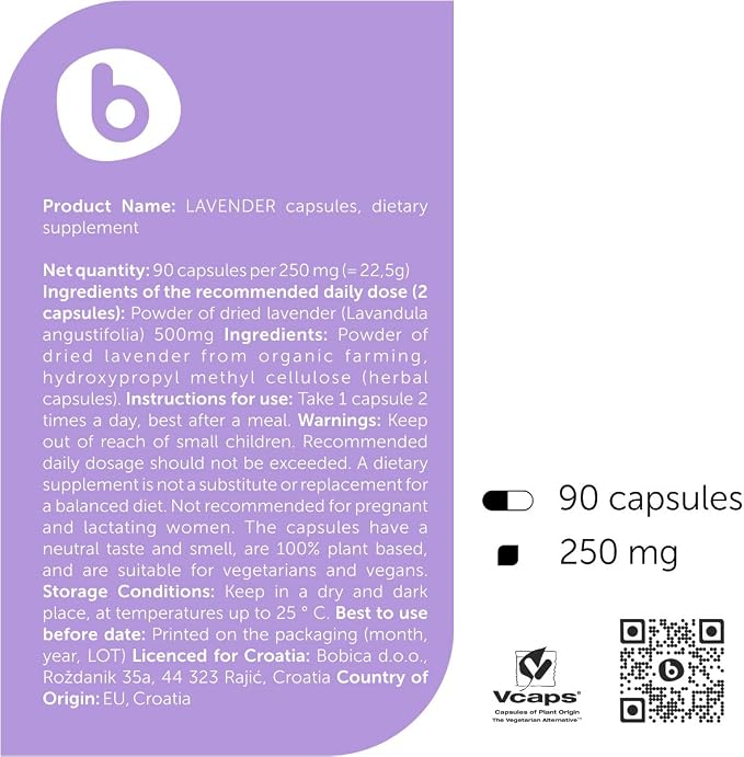 Organic Lavender Capsules - Lavender Pills for Relaxation and Balance - Supports Calm Mind and Body - Natural Supplement - Non-GMO, Gluten-Free – 90 Vegan Capsules
