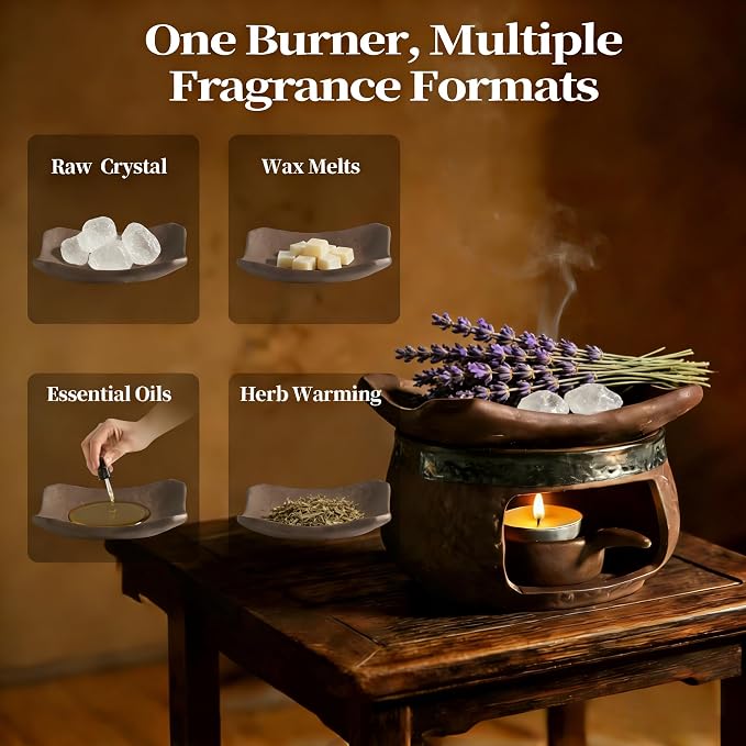THOUSAND SUNNY Incense Burner Kit, Ceramic Herb Burner Aromatherapy Oil Diffuser Vintage Essential Oil Warmer for Meditation Yoga and Home Décor