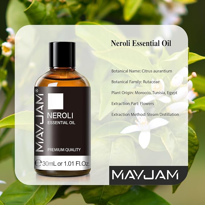 Neroli Essential Oil 30ML/ 1.01FL.OZ, MAYJAM Pure Neroli Oil for Massage, Diffuser, Soap Making, Long Lasting Scents