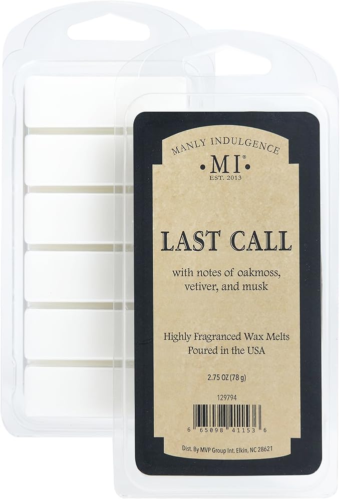 Manly Indulgence Last Call Scented Wax Melts, Wax Melt Warmer Cubes, Long Lasting Scented Wax Warmer Cubes, 4 Pack, 6 Cubes Each - Made in The USA
