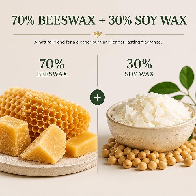 Bergamot Beeswax Candle 2.8x6 Inch, Non Toxic Scented Pillar Candle 100 Hour Burn Time, Natural Bees Wax Aromatherapy Candle for Relaxation, Stress Relief, Sleep, Meditation