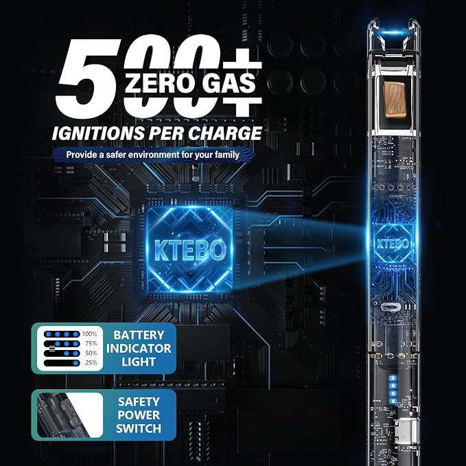 KTEBO® 2 Pack Electric Candle Lighters - 7.4 inch Long USB Rechargeable Plasma Arc Lighter with Safety Lock, Windproof Lighter for Candles, Grill, Camping - See-Through Tech Design, Stocking Stuffers