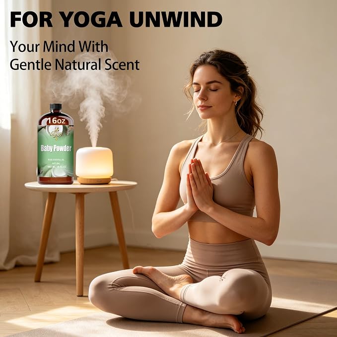 Baby Powder Fragrance Oil, Baby Powder Oil 16 Fl Oz 480ml for Diffuser Yoga Soap & Candle Making – with 0.33 Oz Roller Ball & Funnel YHSESSE Essential Oils