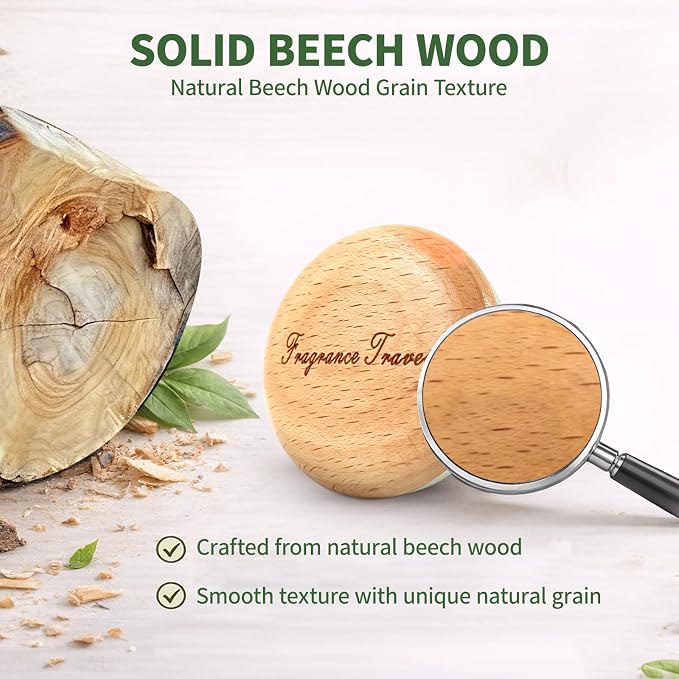 Wooden Car Air Freshener Vent Diffuser, Light Brown Beech Wood with Zinc Alloy Base, Refillable Essential Oil Compatible Car Vent Clip, Includes 4 Scented Pads, Long Lasting Natural Diffuser