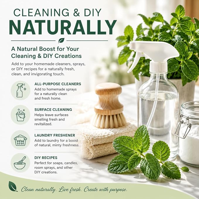 GreenHealth Peppermint Essential Oil – 2 Pack (16 fl oz Each) – 100% Pure & Uncut – Strong Menthol Scent – Aluminum Bottles for Diffusers, Cleaning, DIY Use