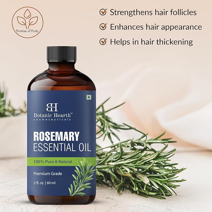 Botanic Hearth Rosemary Essential Oil | 100% Pure and Natural | Premium Grade Essential for Diffuser, Aromatherapy, Soap and Candle Making | Rosemary | with Glass Dropper | 2 Fl Oz