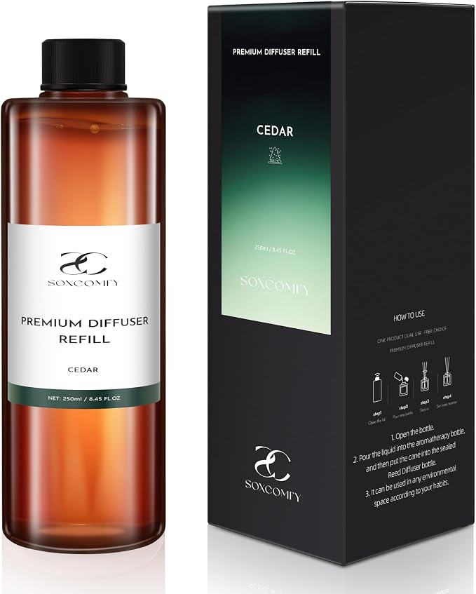 Diffuser Oil Refill, 250ml / 8.45 fl oz, Cedar - Reed & Aromatherapy Diffuser Oil, Long-Lasting Home Fragrance, Eucalyptus, Cedar & Sandalwood Notes