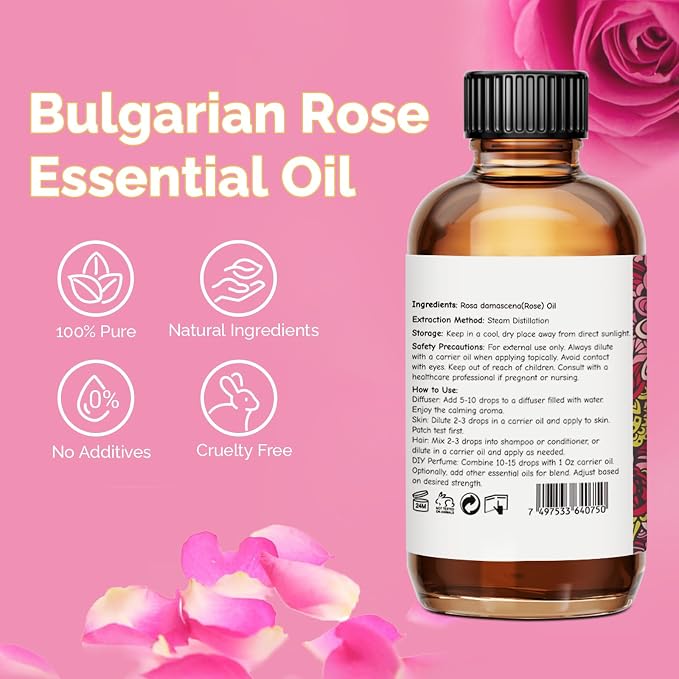 GM Gumili Rose Essential Oil for Face, Hair, Body, Skin, Aromatherapy, Essential Oils Diffuser, DIY Blends - 2 Oz