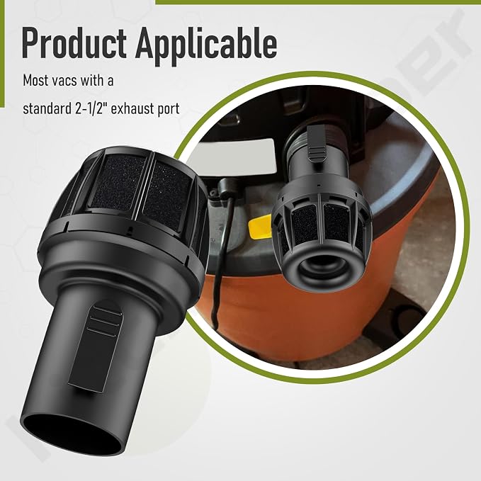 VT2525 & WS25025A 2.5 Inch Muffler/Diffuser Accessory for Ridgid Wet/Dry Vacuums, Fits Most Vacs With A Standard 2-1/2" Exhaust Port, To Reduce Blowing Dust and Debris