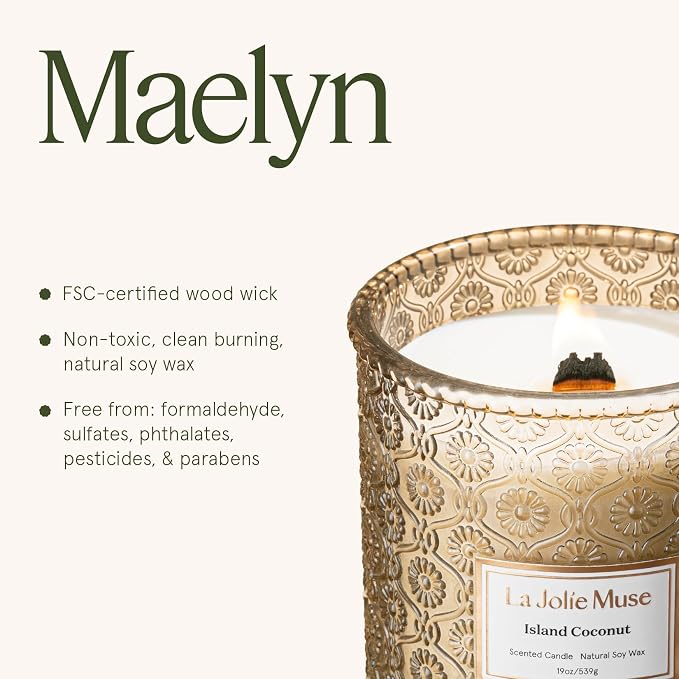 LA JOLIE MUSE Island Coconut Vanilla Scented Candles for Home,19 oz Soy Wax | Large Jar Luxury Candles, Clean Non Toxic, Gift for Women & Men, Decorative Gourmand Summer Candle, Tropical Candle,Wood Wick