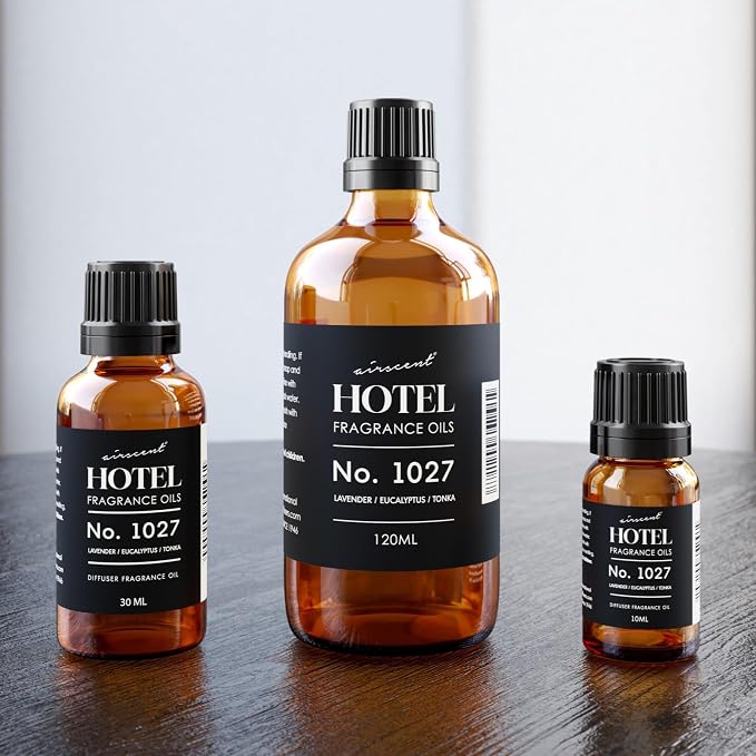 AirScent Hotel Diffuser Oil No. 1027 Inspired by The Hyatt Zen Hotel Scent - Premium Fragrance Oil for Ultrasonic and Waterless Diffusers and Crafting - 120 mL, 4 fl oz Glass Bottle with Dropper